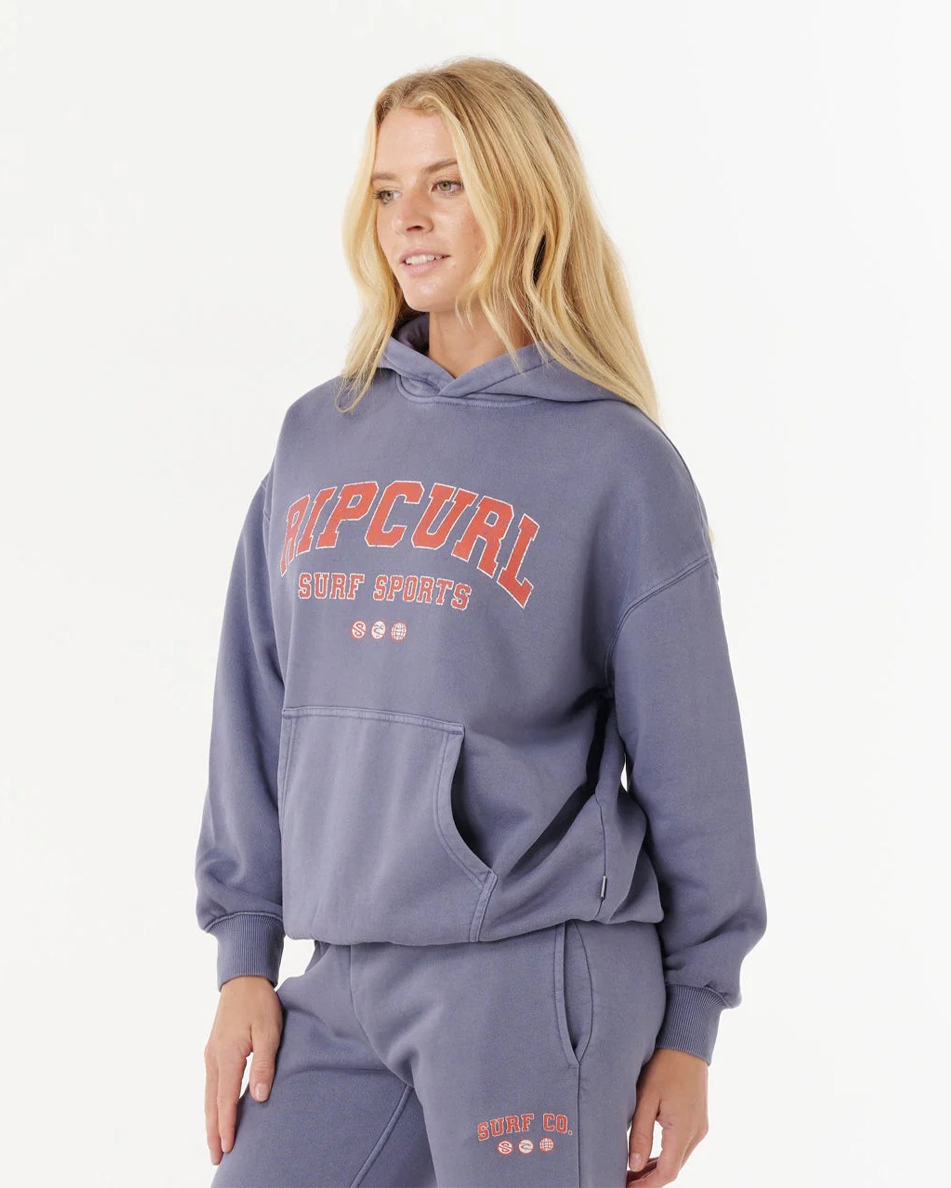 Rip Curl Women's Varsity Sports Pullover Hoodie - Blue Grey