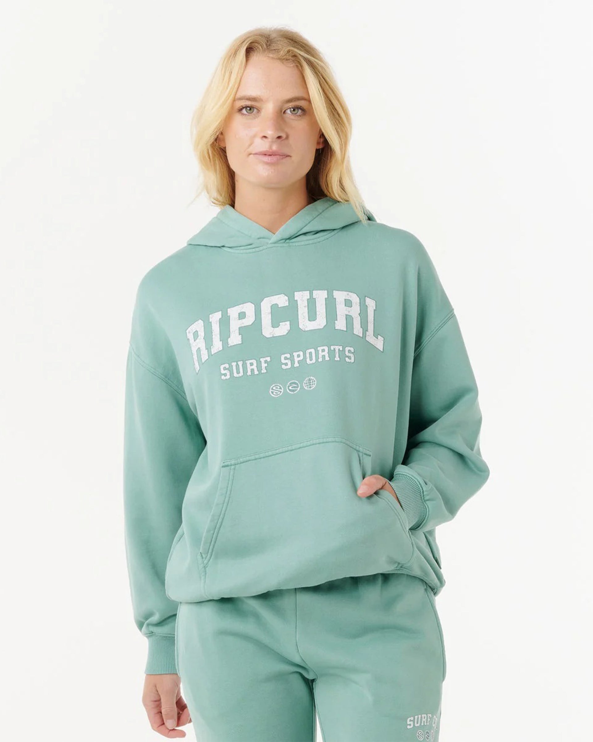 Women's Varsity Sports Pullover Hoodie - Blue Green