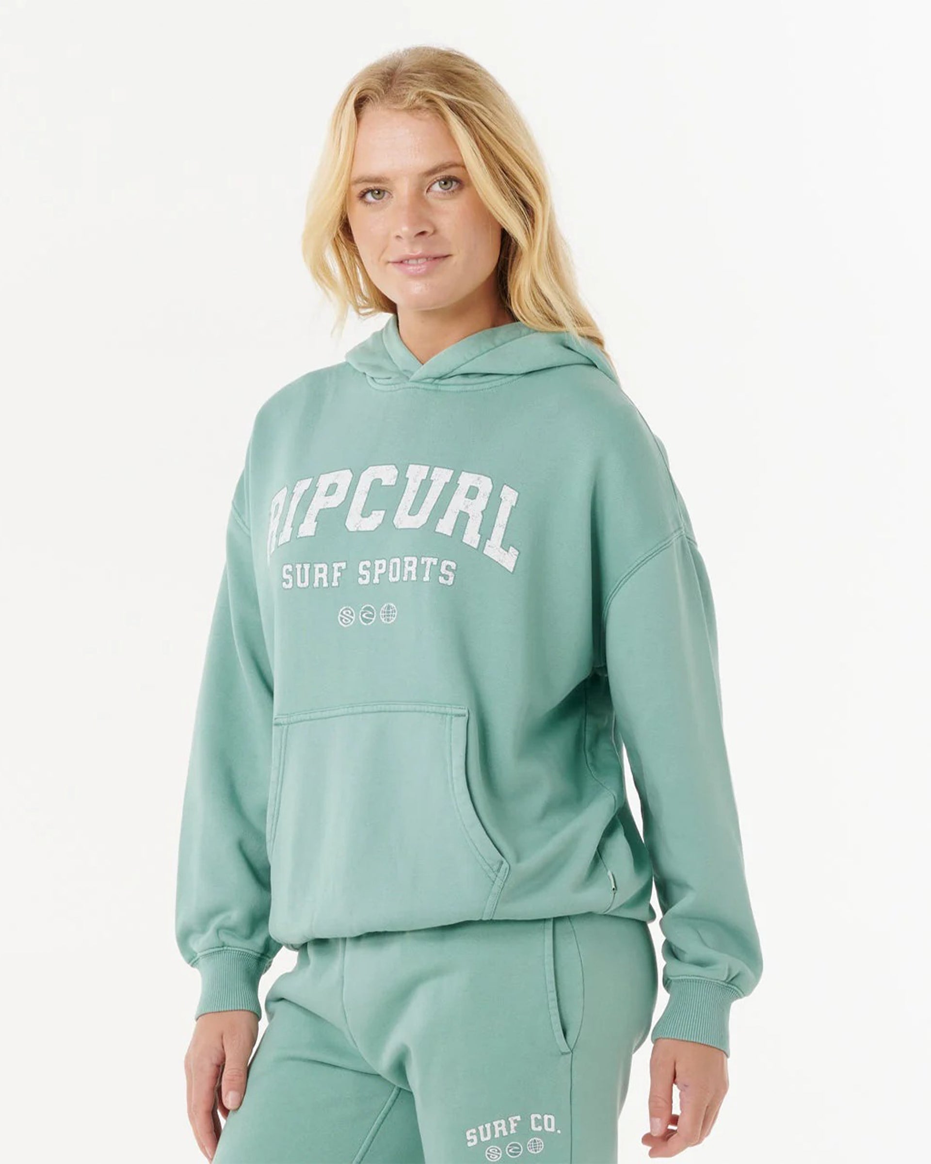Women's Varsity Sports Pullover Hoodie - Blue Green
