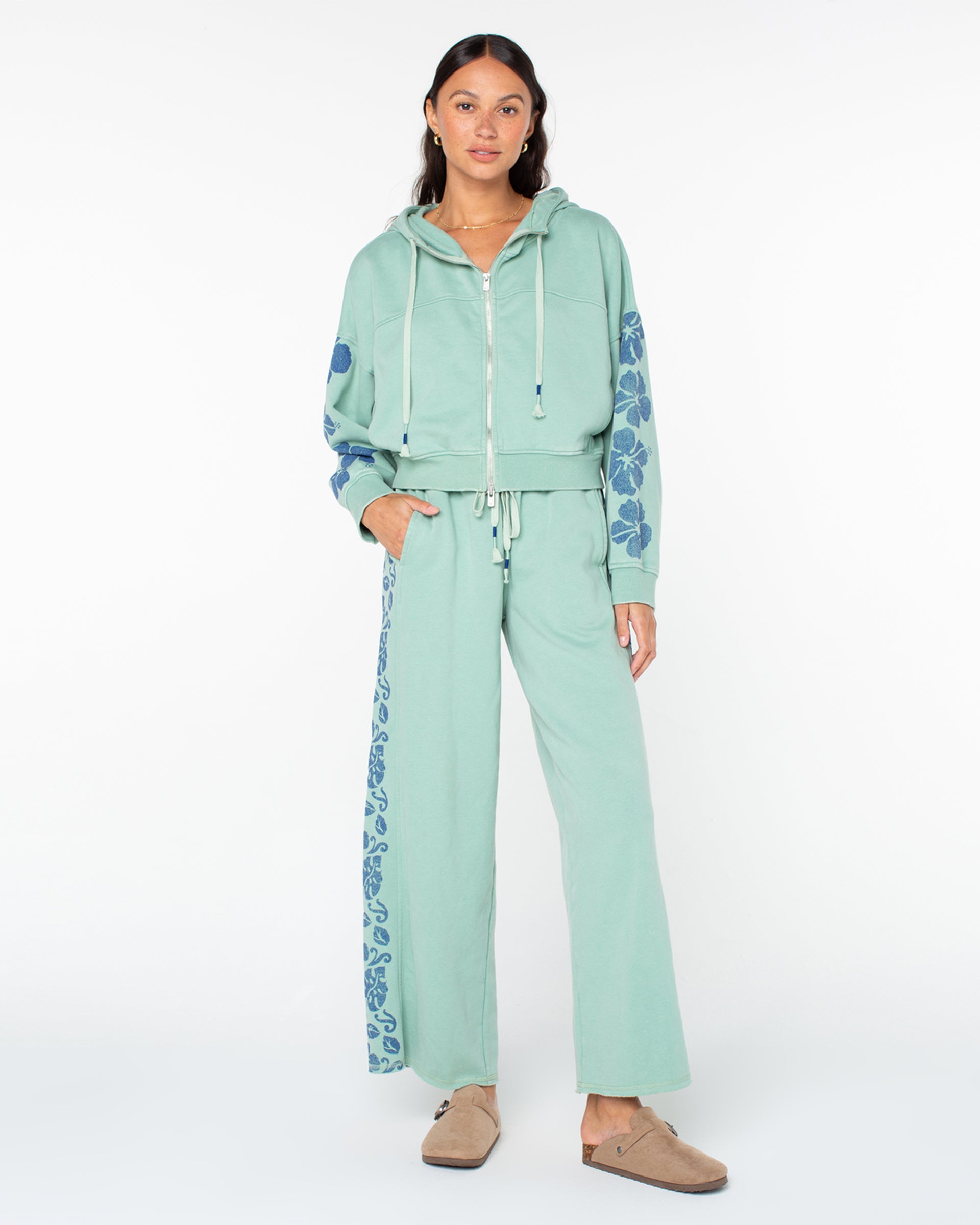 Roxy Women's Fringing Reefs Zip-Up Hoodie - Granite Green Fringing Reefs