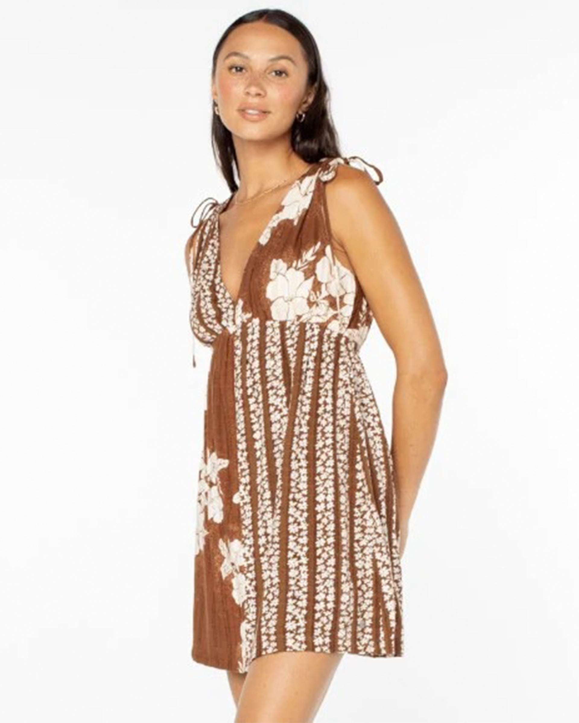 RVCA Women's In The Moment Dress - Tiramisu Hibiscus Hideaway/Daisy Chain Stripe