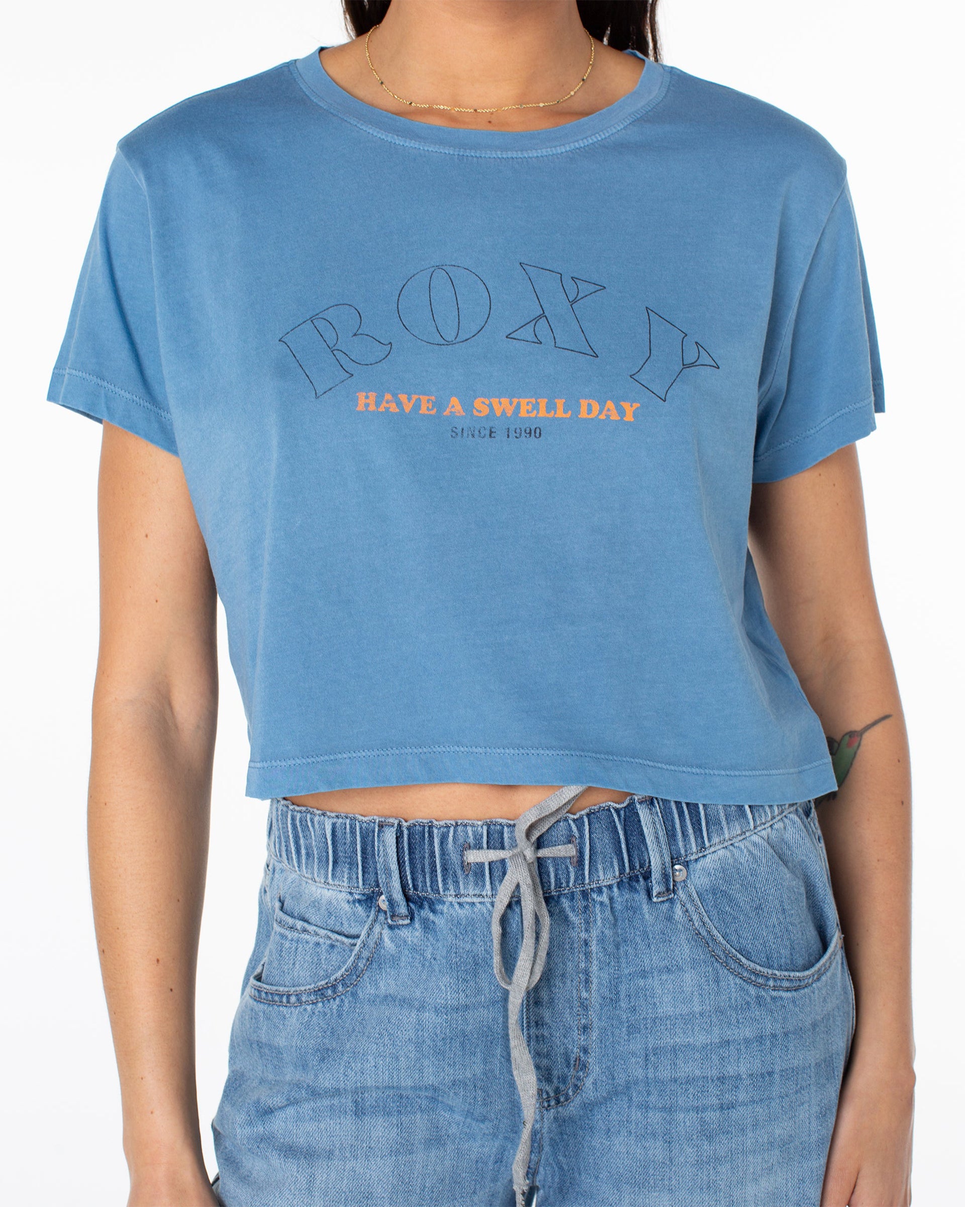 Roxy Women's Swell Day Cropped Boxy Tee - Captains Blue