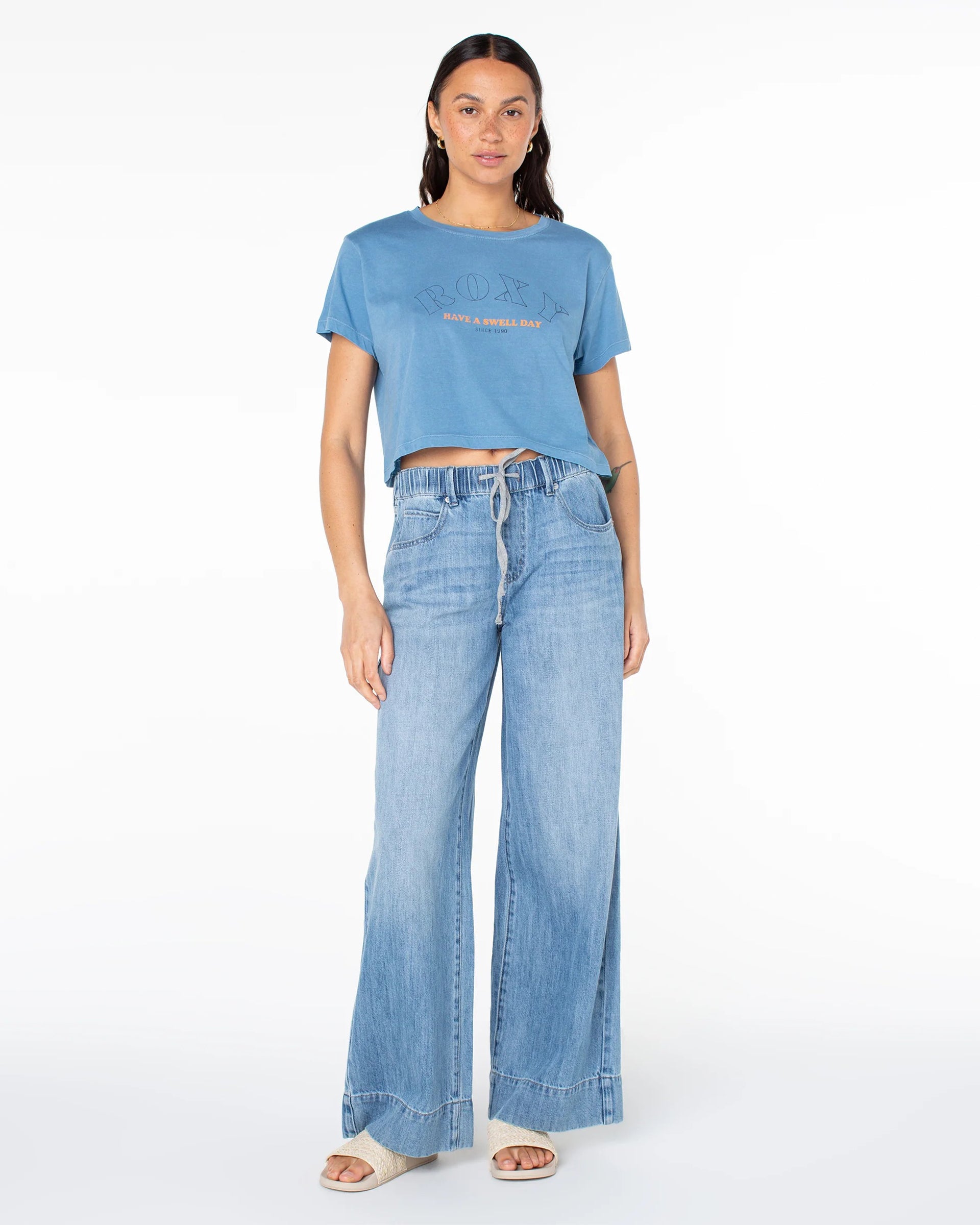 Roxy Women's Swell Day Cropped Boxy Tee - Captains Blue