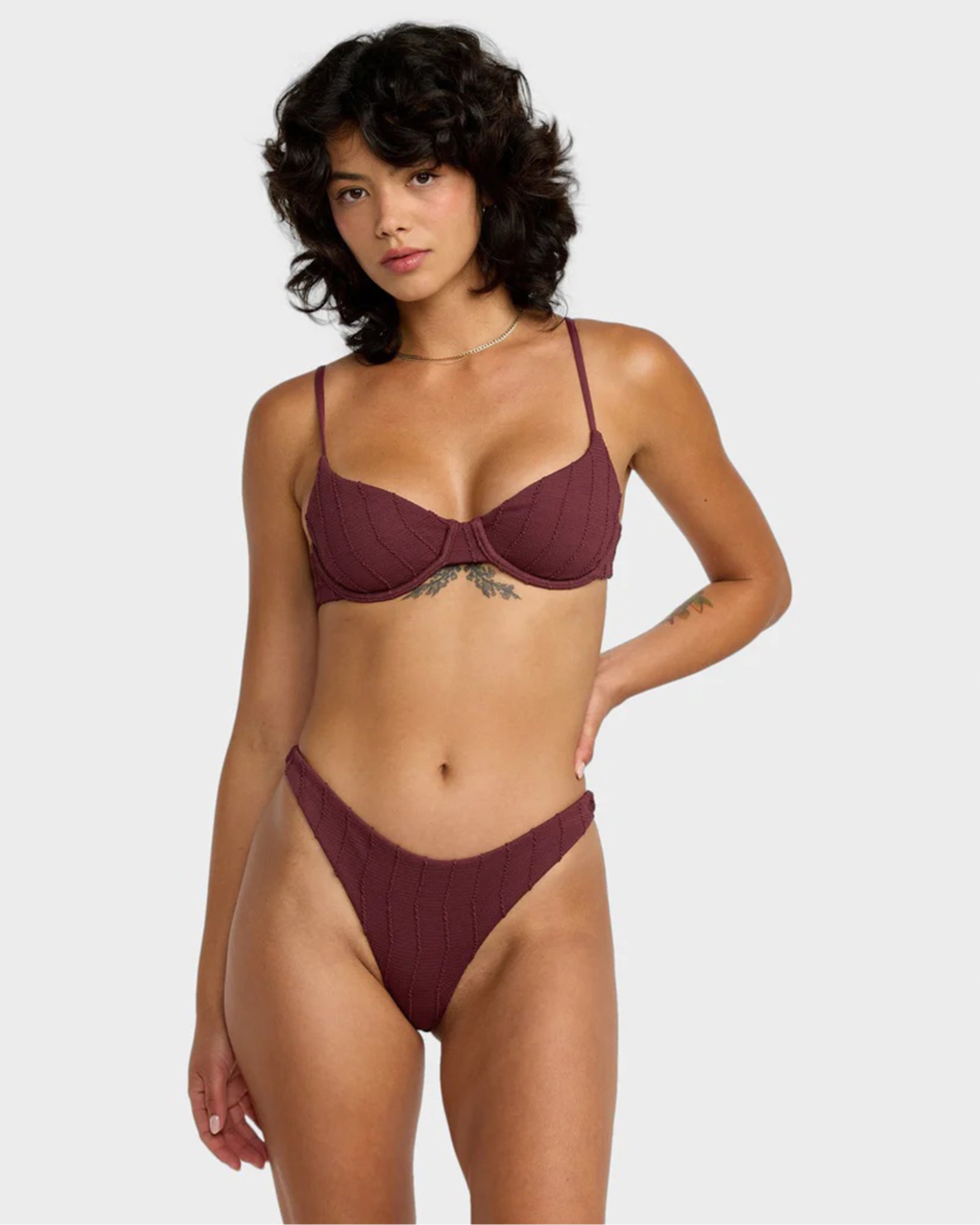 RVCA Women's Chevy Grooves Ultra Skimpy Bikini Bottom - Redwood