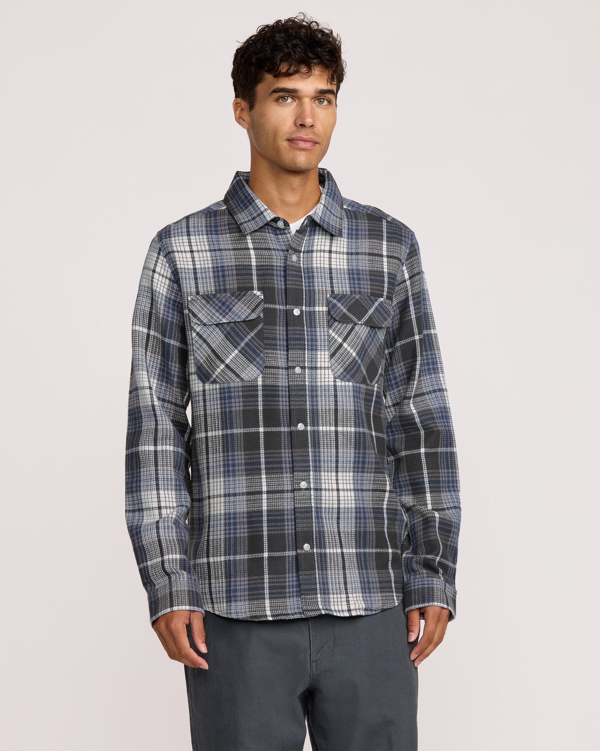 RVCA Dayshift Flannel Long Sleeve Shirt - Black Plaid
