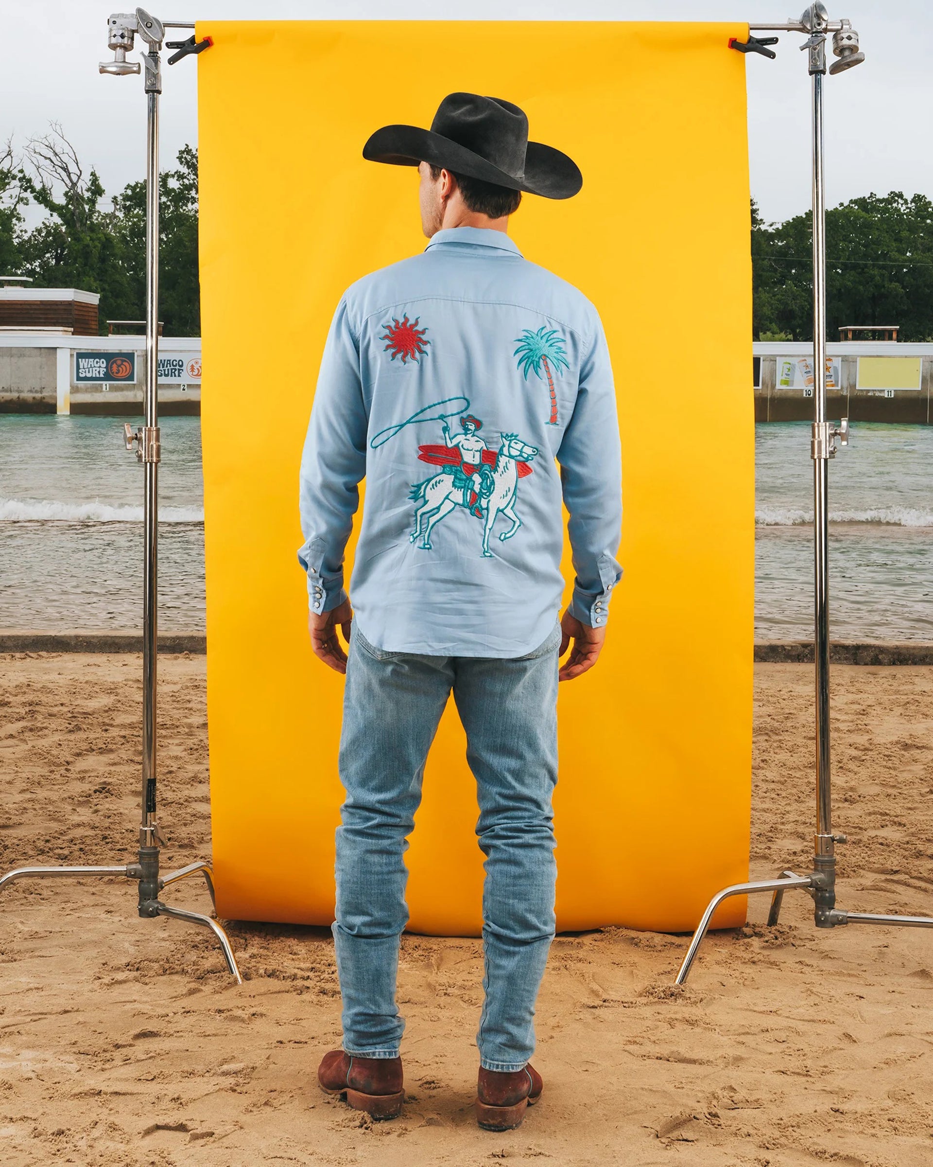 Sendero x Waco Surf Embroidered Pearl Snap Long Sleeve Shirt - Ranch and Reef