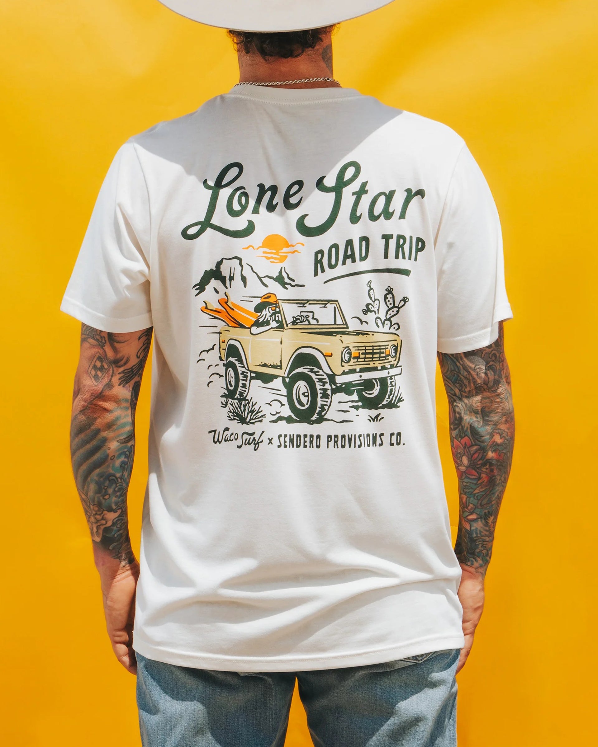 Sendero Provisions Co. x Waco Surf Lone Surf Road Trip Short Sleeve T-Shirt - Vintage White