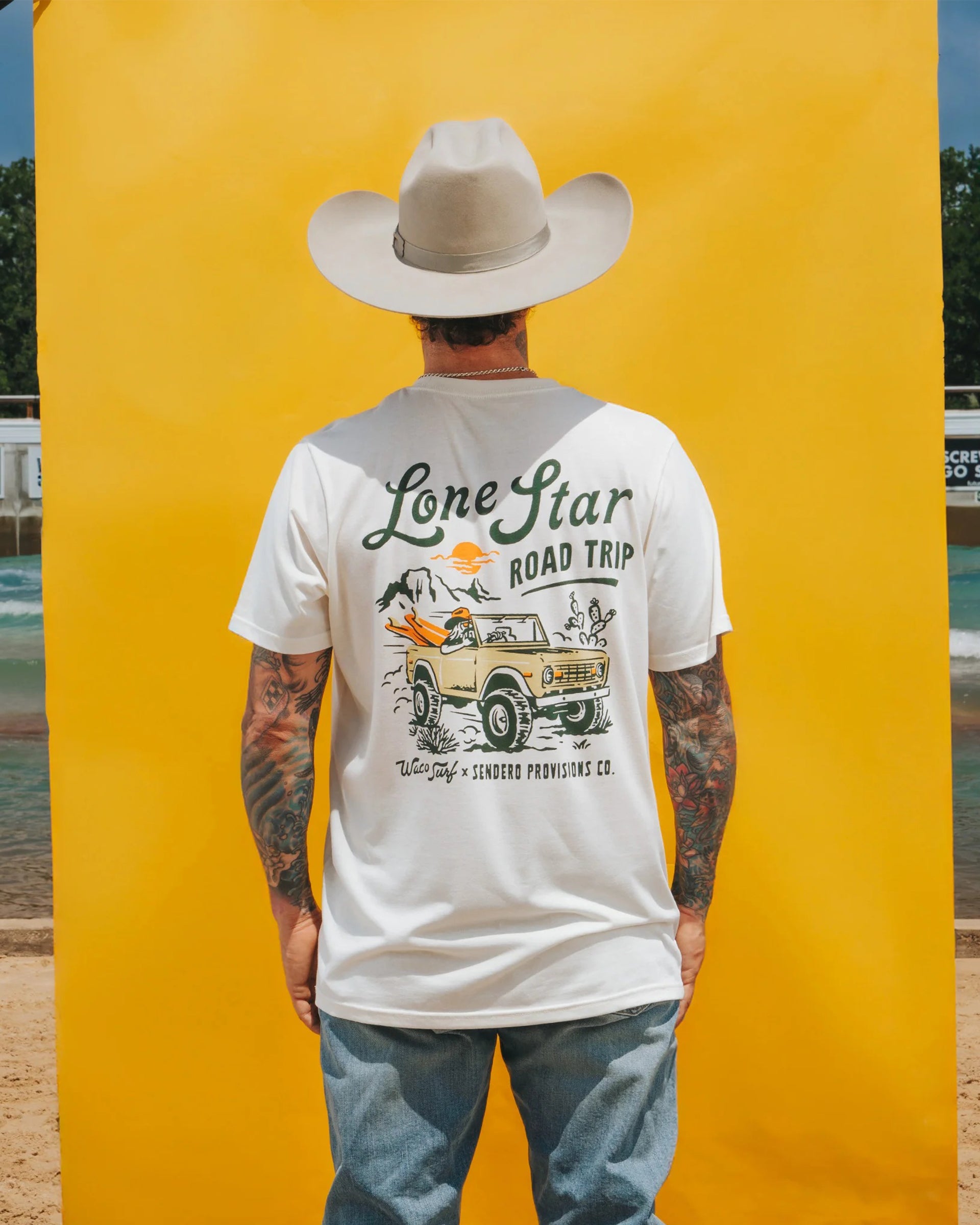 Sendero Provisions Co. x Waco Surf Lone Surf Road Trip Short Sleeve T-Shirt - Vintage White