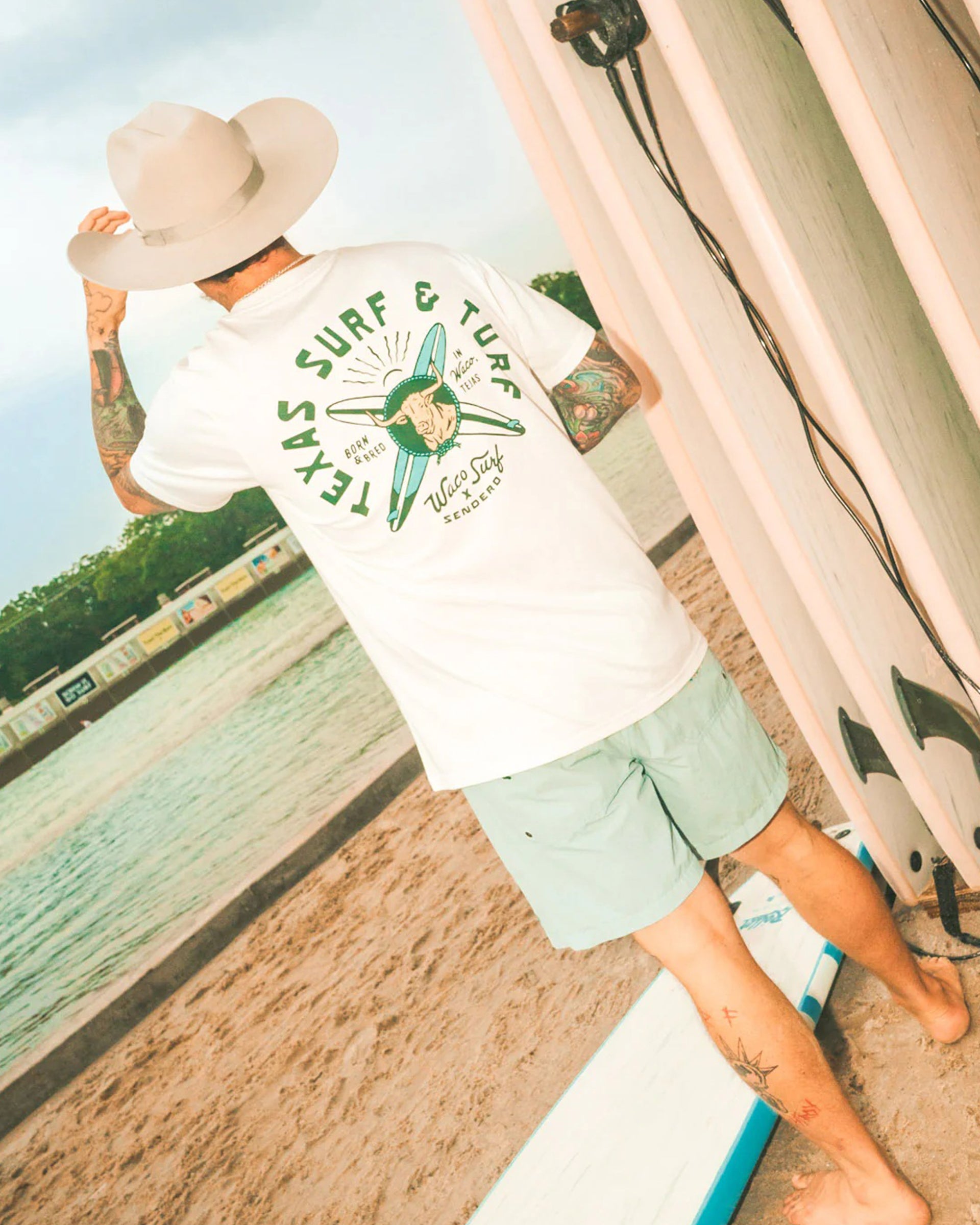 Sendero x Waco Surf Texas Surf and Turf S/S T-Shirt - Vintage White