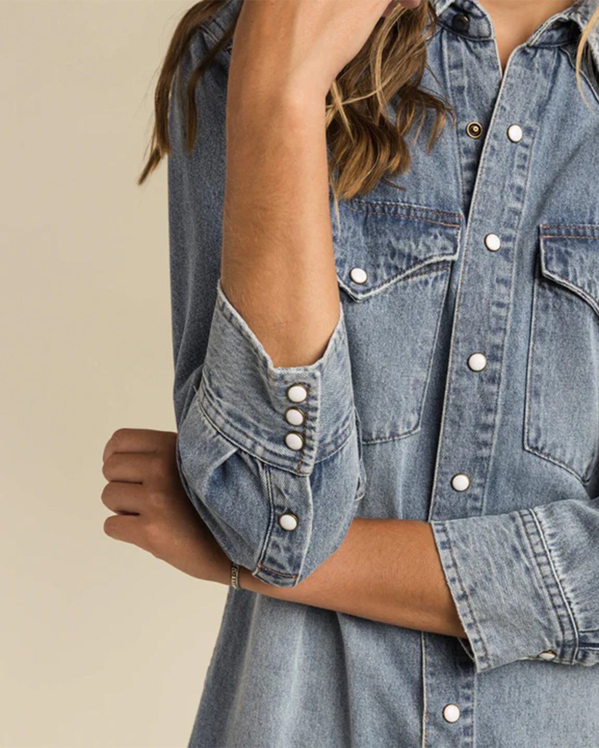 Sendero Provisions Co. The Annie Pearl Snap Shirtdress - Classic Denim