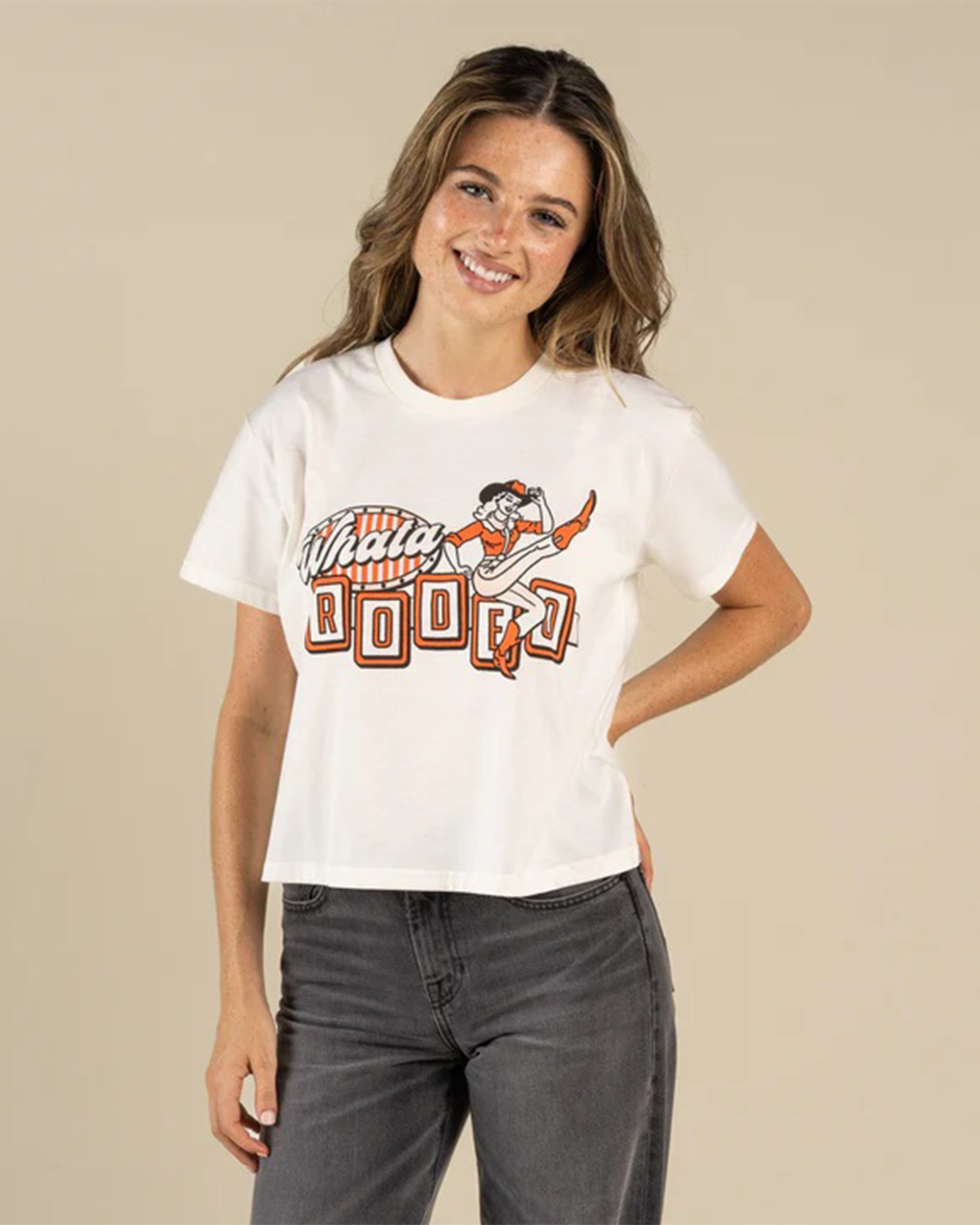 Sendero Provisions Co. Women's Whataburger x Sendero WhataRodeo Boxy Tee - Vintage White
