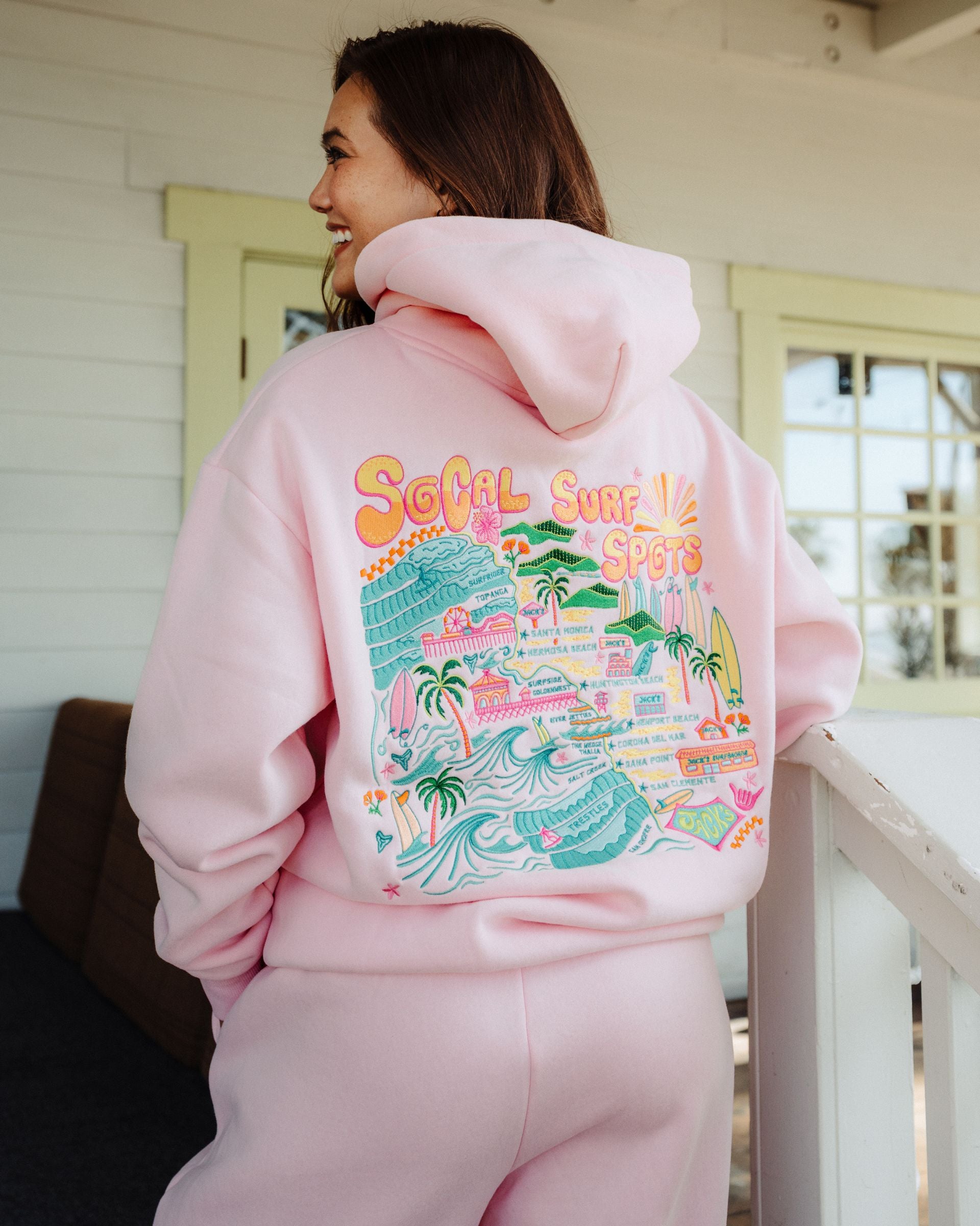 Novatradesstore Women's Socal Surf Pullover Hoodie - Bubblegum