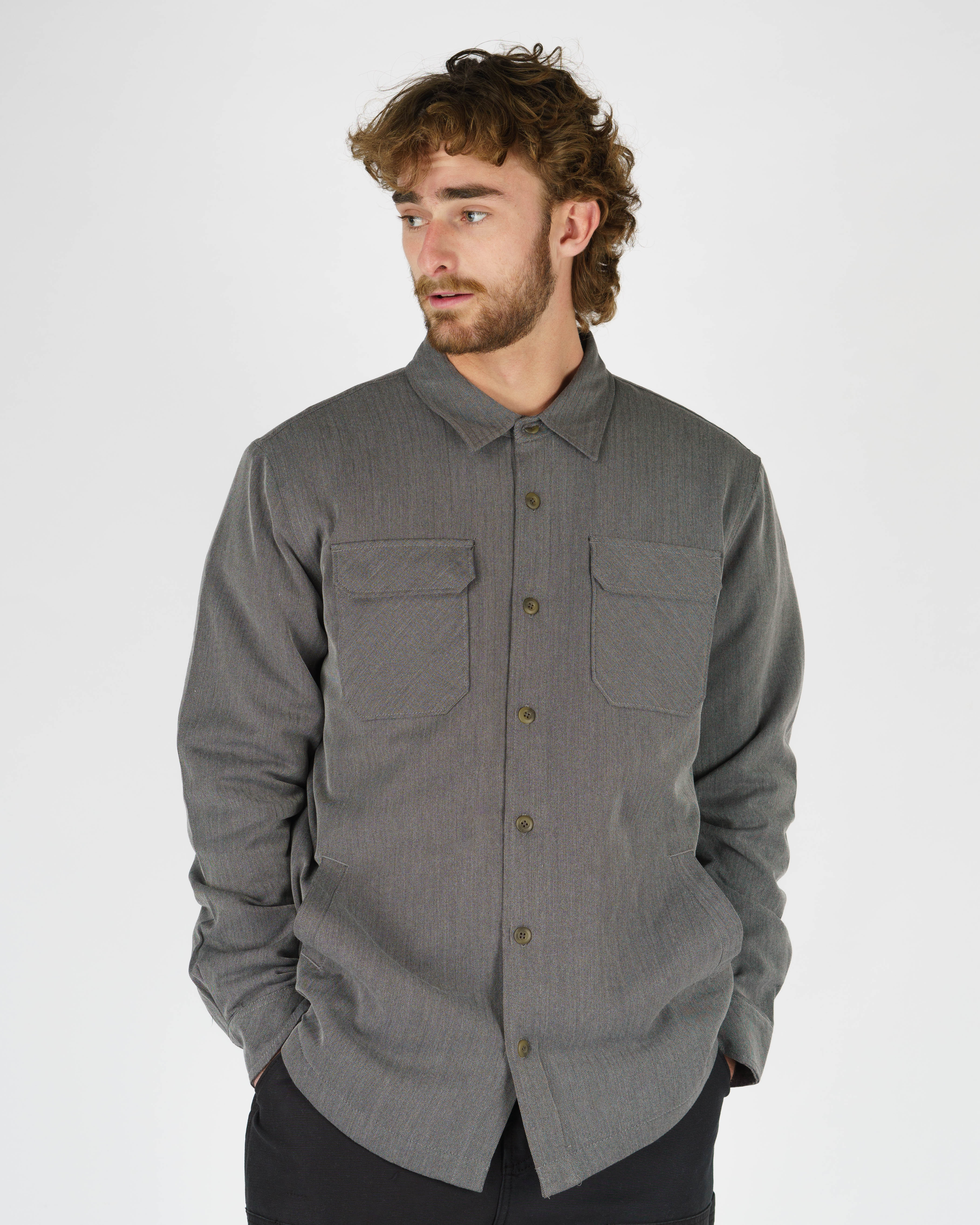 Stylo L/S Button Up Shirt - Charcoal