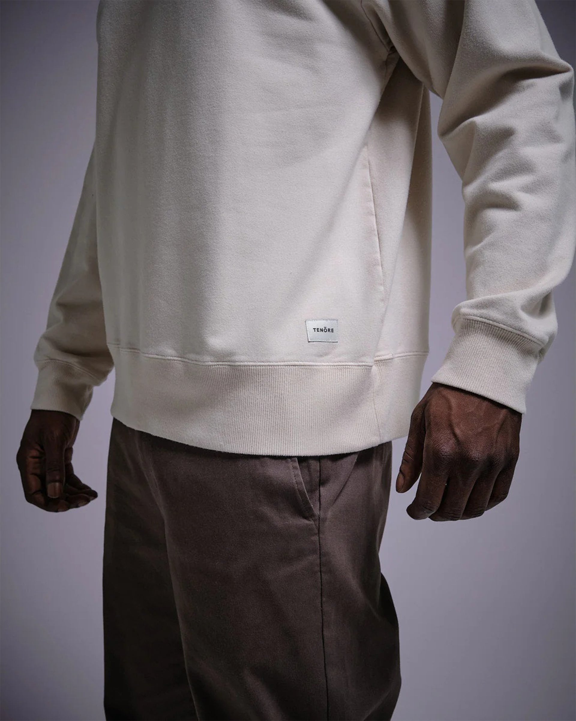 Woven Label Fleece Crewneck - Light Khaki