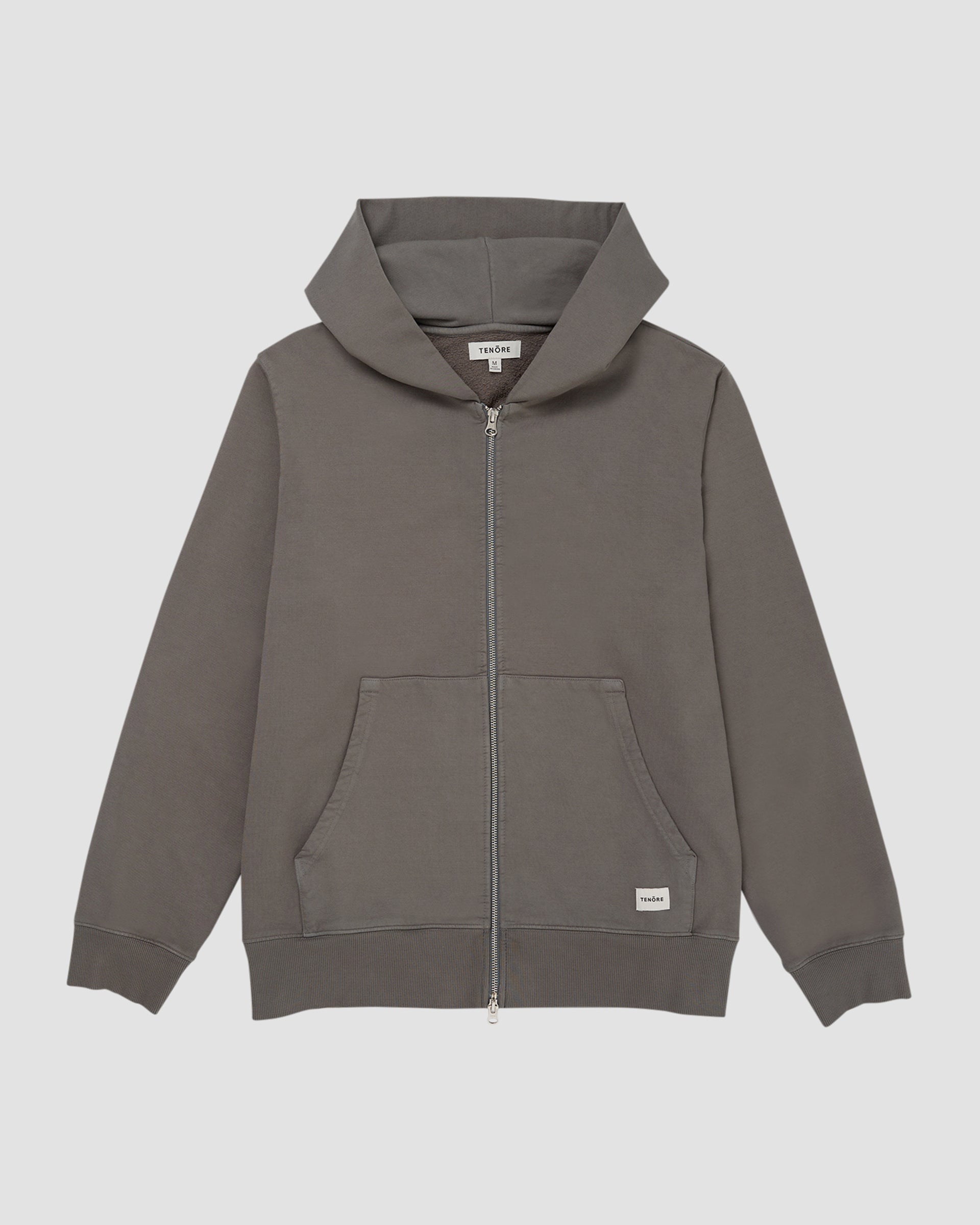 Tenore Woven Label Fleece Zip Through Hoodie - Lead