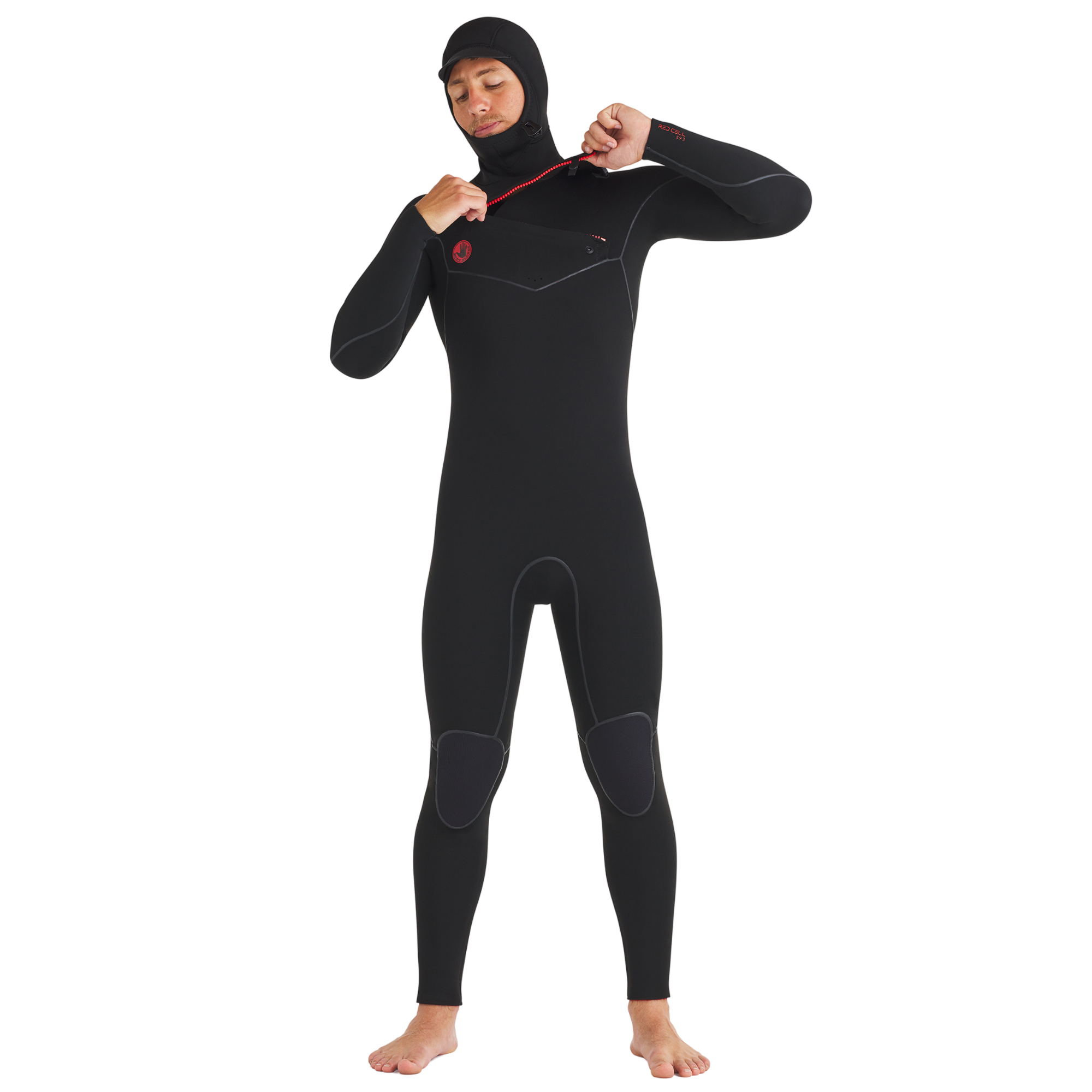 Body Glove Men's 5/4/3mm Red Cell Chest-Zip Hooded Fullsuit Wetsuit - Black