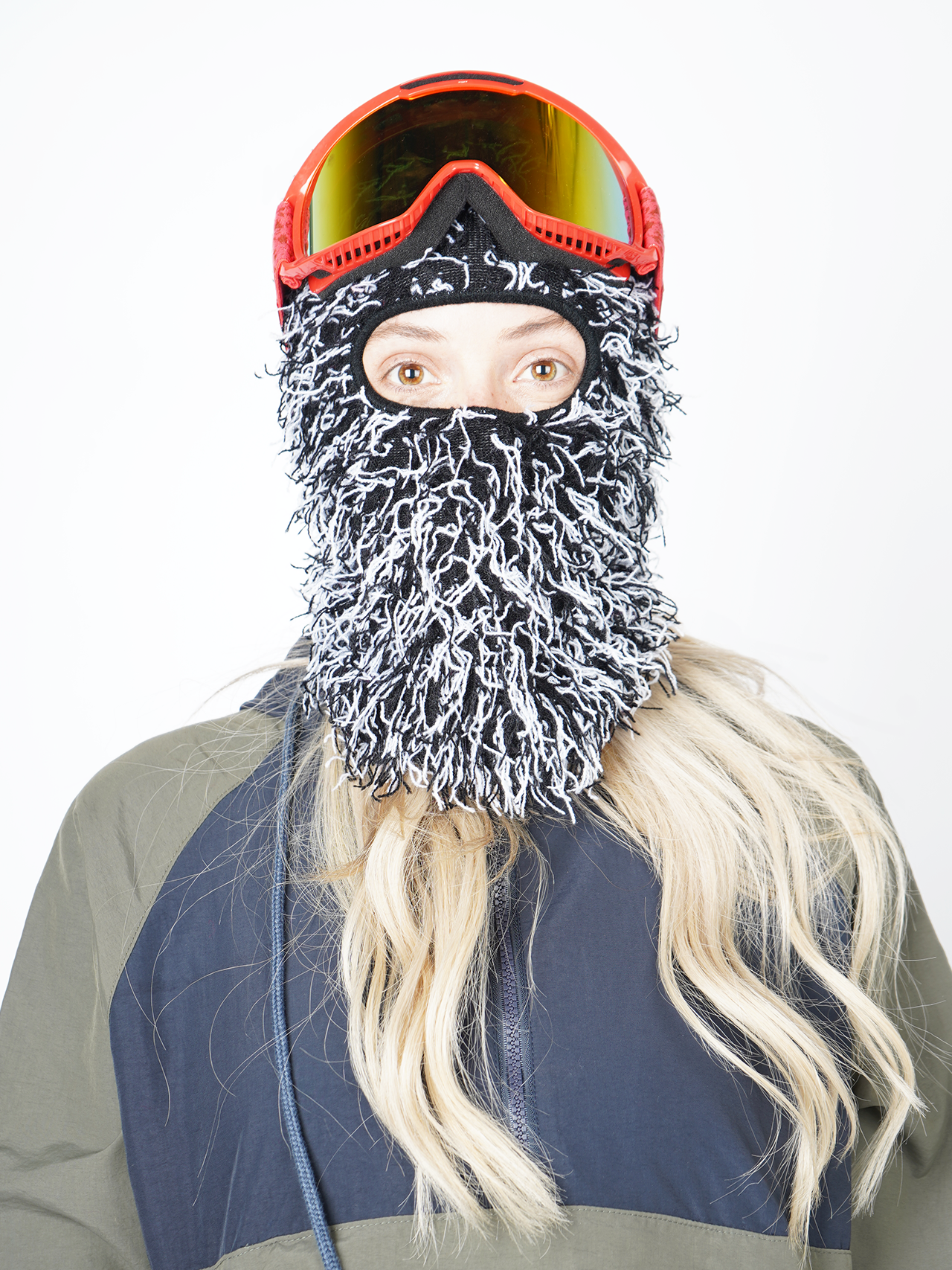 Garage Skateshop Jessie Fuzzy Balaclava Ski Mask- Black and White