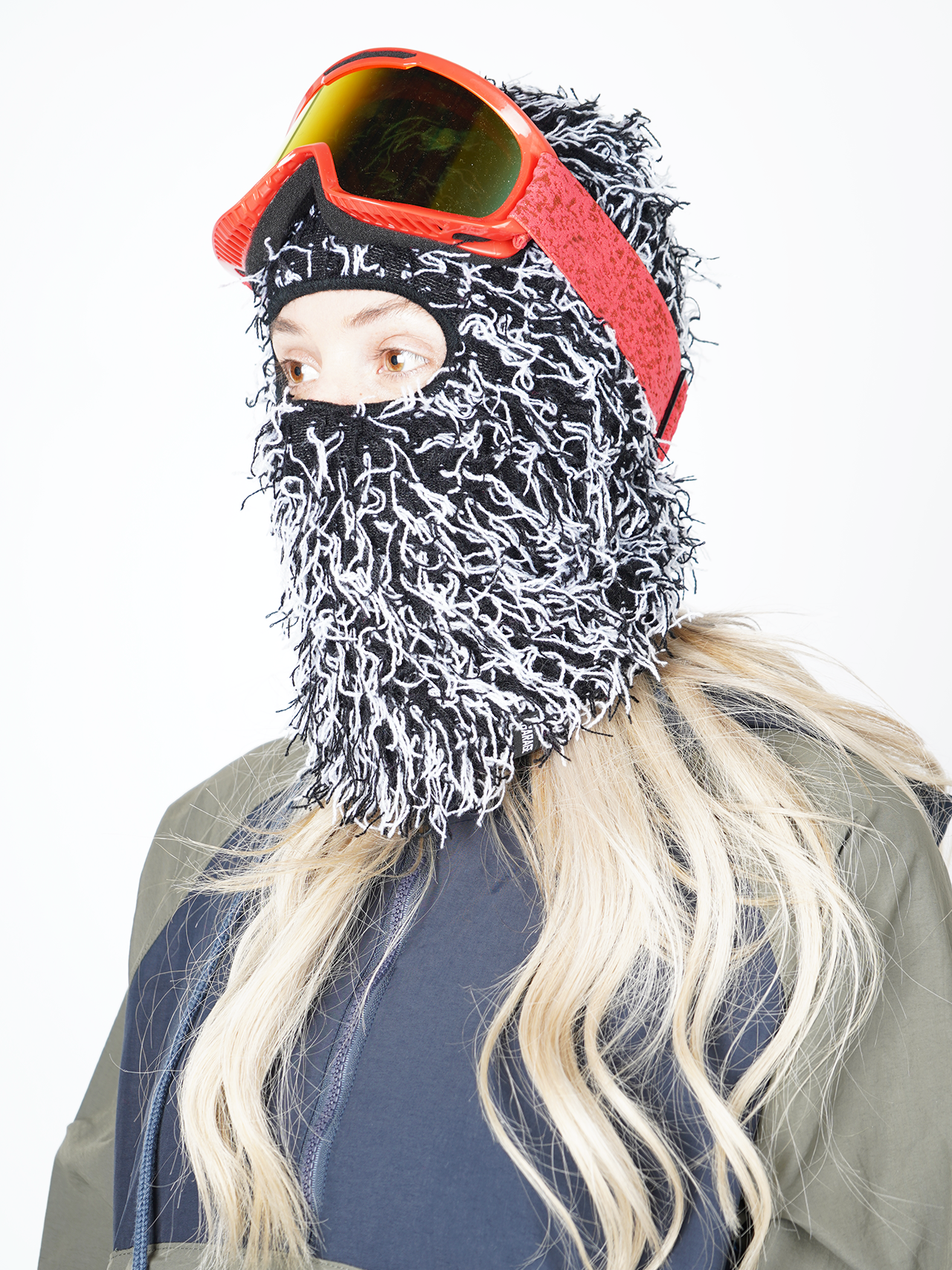 Garage Skateshop Jessie Fuzzy Balaclava Ski Mask- Black and White