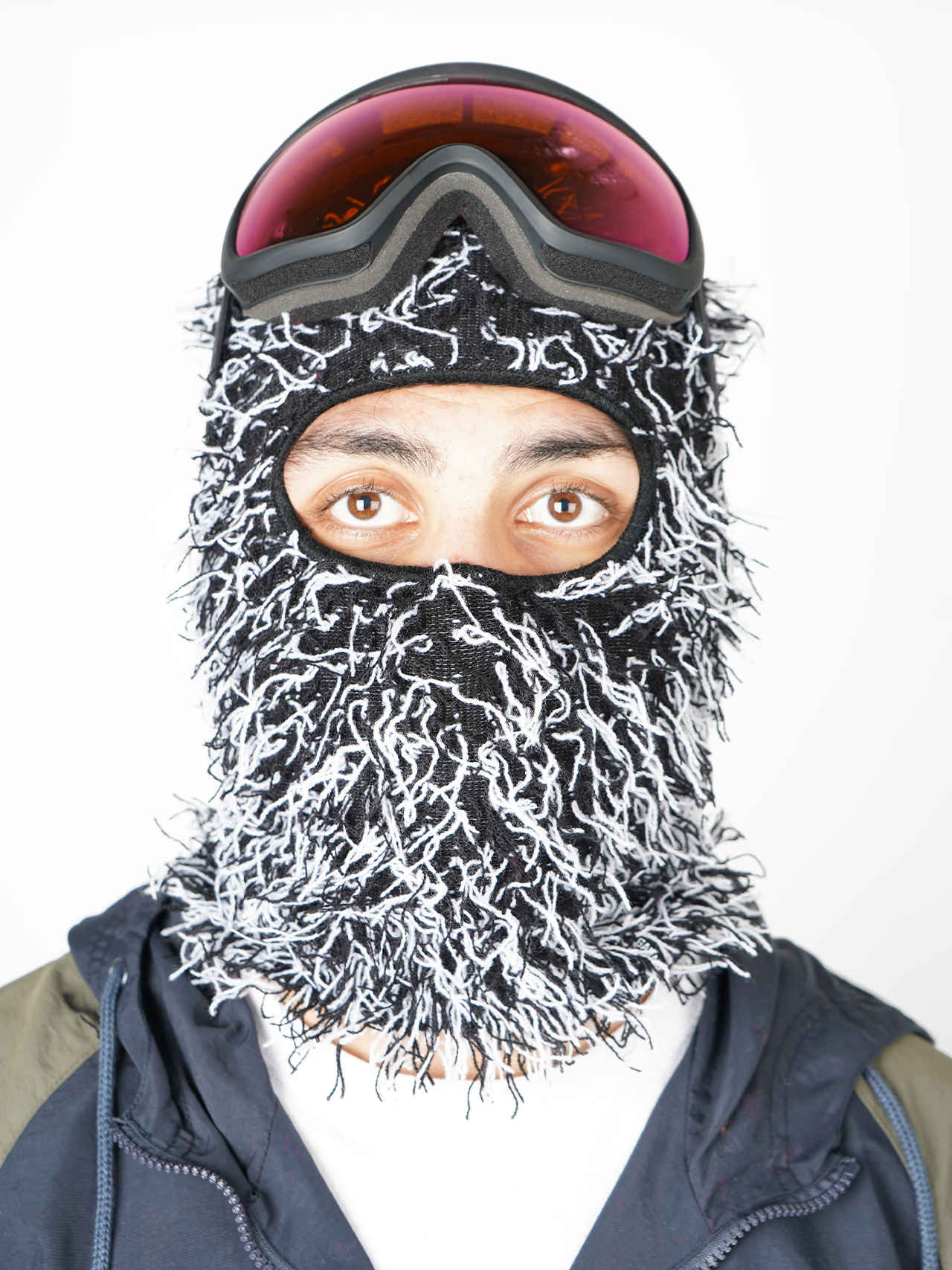 Garage Skateshop Jessie Fuzzy Balaclava Ski Mask- Black and White