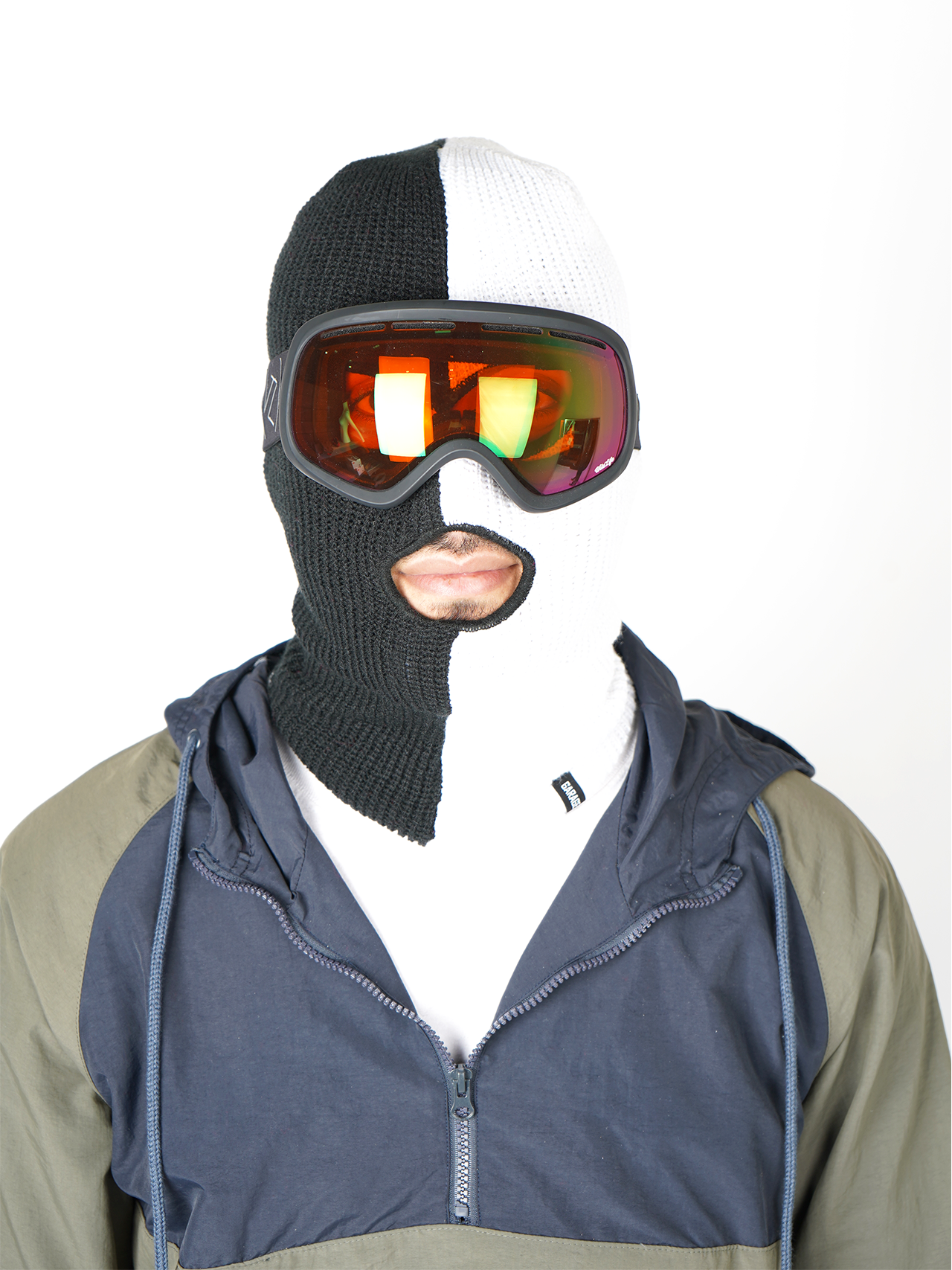 Garage Skateshop Two Face Balaclava Ski Mask- Black and White