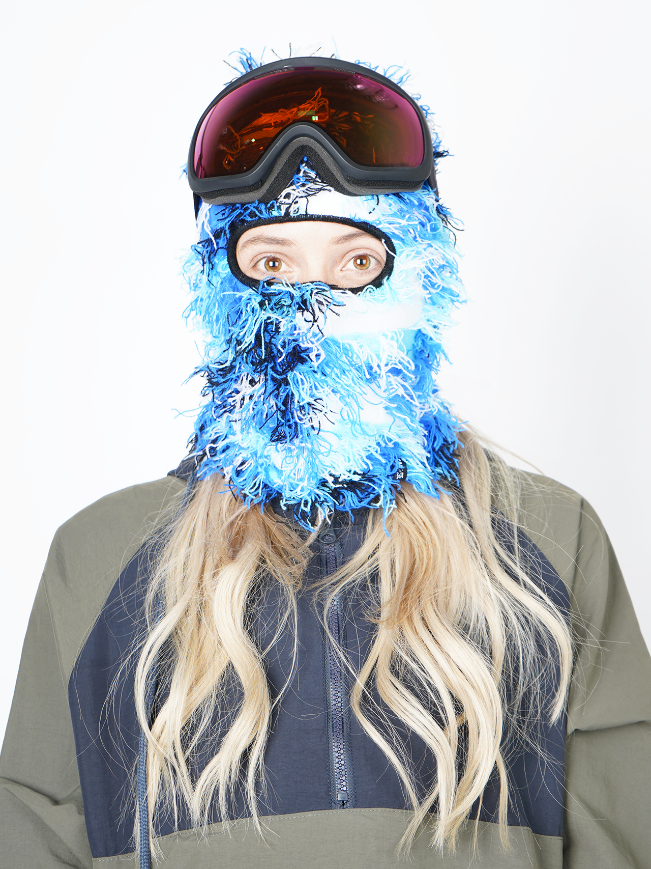 Garage Skateshop Jessie Fuzzy Balaclava Ski Mask- Blue and White