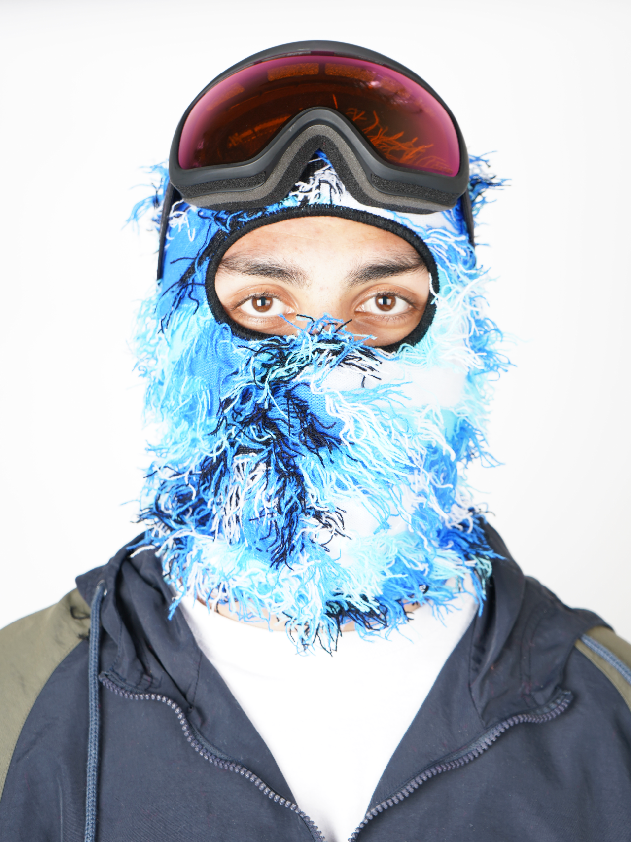 Garage Skateshop Jessie Fuzzy Balaclava Ski Mask- Blue and White