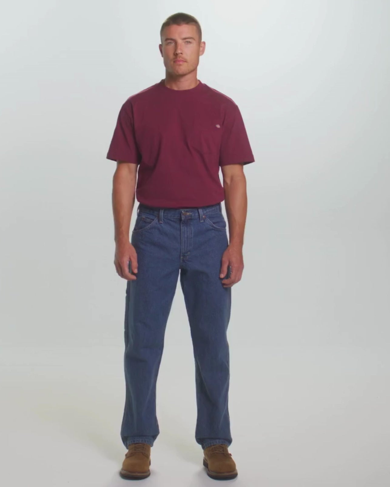 Load video: Dickies Relaxed Fit Heavyweight Carpenter Jeans - Stonewashed Indigo Blue